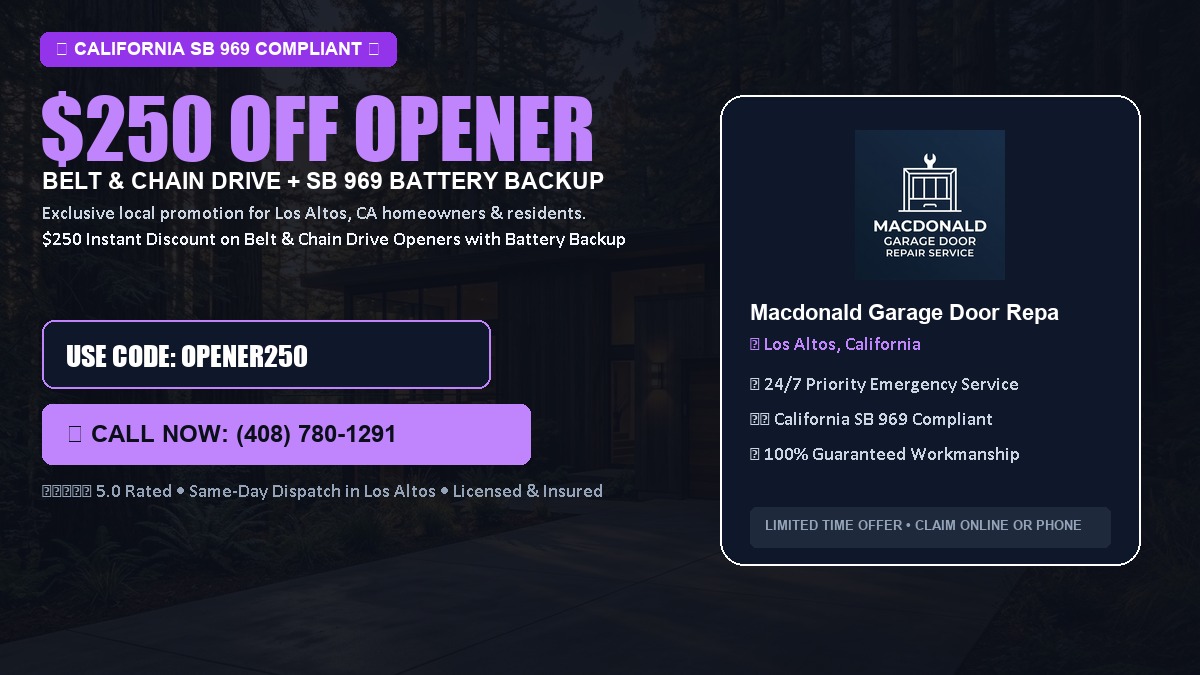 $250 OFF Smart Garage Door Opener Installation (Belt & Chain Drive with California SB 969 Battery Backup) in Los Altos, CA